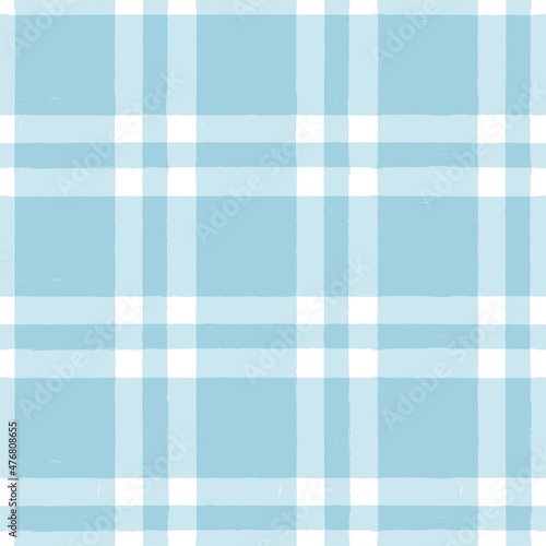 Blue watercolor plaid pattern. stripes, Gingham seamless tartan texture, spring picnic table cloth, plaid. vector checkered summer paint brush strokes.