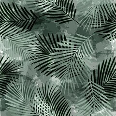 Wandcirkels Jungle  kinderkamer patronen Tropical pattern, palm leaves seamless vector background. Exotic plant on watercolor stains artistic jungle print. Leaves of palm tree. brush texture  © Good Goods