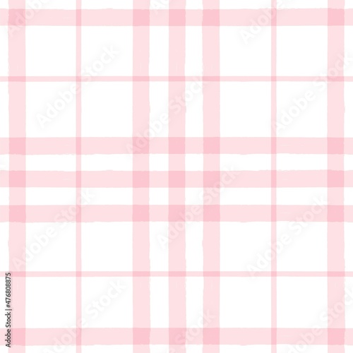 Pink watercolor plaid pattern. stripes, girly gingham seamless tartan texture, spring picnic table cloth, plaid. vector checkered summer paint brush strokes.