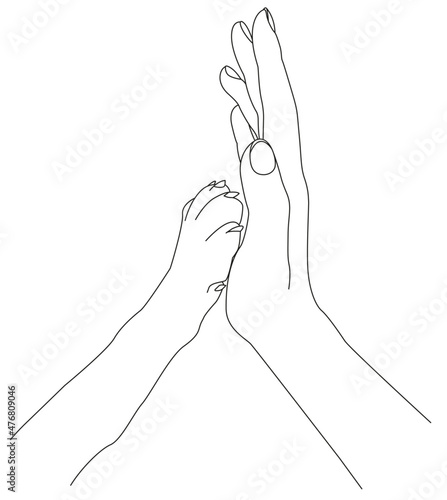Image of friendship between human and a dog. Hand and paw. Vector. Can be used for tattooing