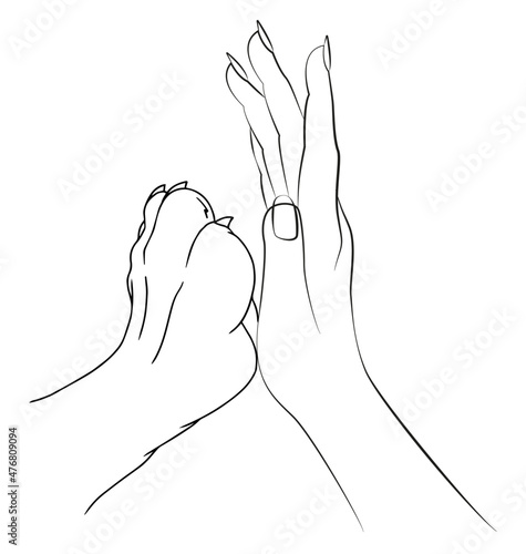 Image of friendship between human and a dog. Hand and paw. Vector. Can be used for tattooing 