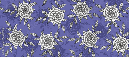 Seamless carnation flowers pattern, very peri background, greeting card, wallpaper