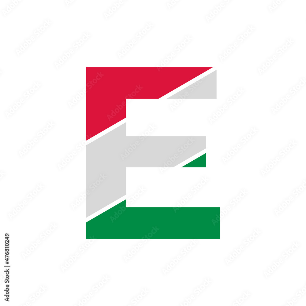 Initial Letter E Paper Cutout with Italian Flag Color Logo Design Template Initial Letter E Paper Cutout with Italian Flag Color Logo Design Template