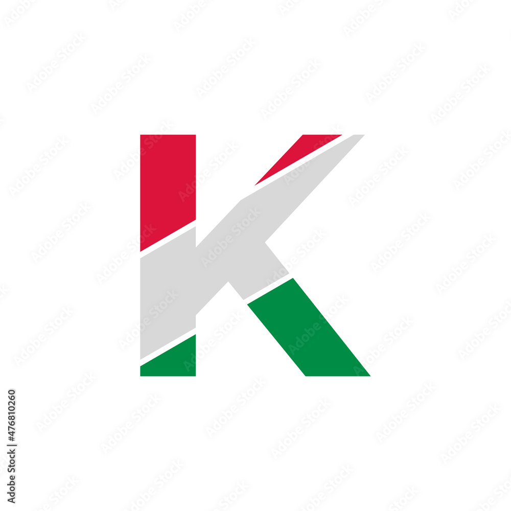 Initial Letter K Paper Cutout with Italian Flag Color Logo Design Template Initial Letter K Paper Cutout with Italian Flag Color Logo Design Template