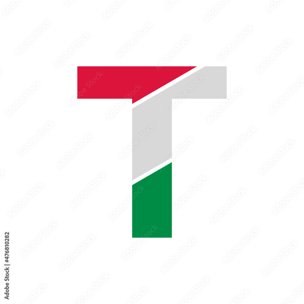 Initial Letter T Paper Cutout with Italian Flag Color Logo Design Template Initial Letter T Paper Cutout with Italian Flag Color Logo Design Template