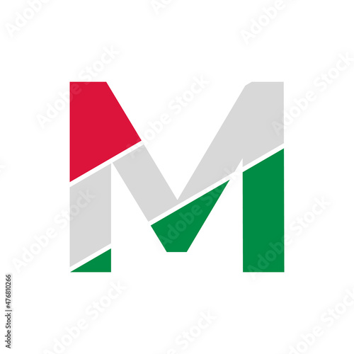 Free Download Initial Letter M Paper Cutout with Italian Flag Color Logo Design Template - GFXLoad