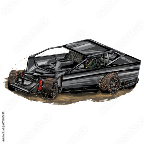 Racing speed car isolated on white background for poster, t shirt print, business element, social media content, blog, sticker, vlog, and card. vector illustration.