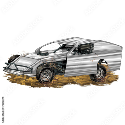 Racing speed car isolated on white background for poster, t shirt print, business element, social media content, blog, sticker, vlog, and card. vector illustration.