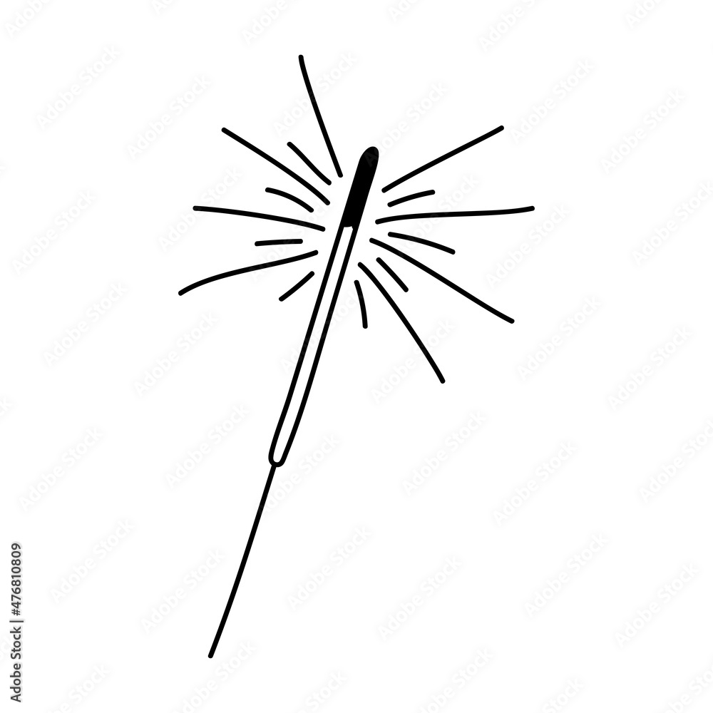 Hand drawn cartoon illustration of outline sparkler firework. Cute doodle simple bengal fire line art. Flat vector pyrotechnics, festive, celebration sticker, icon or print. Isolated. Hand drawn cartoon illustration of outline sparkler firework. Cute doodle simple bengal fire line art. Flat vector pyrotechnics, festive, celebration sticker, icon or print. Isolated.