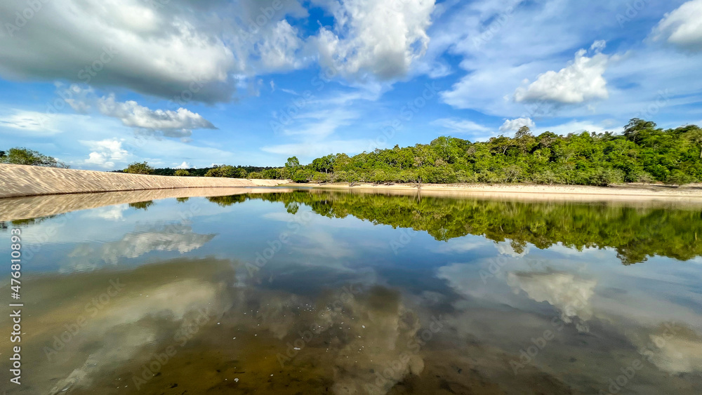 Reflections in water. Landscape in the Tapajos River, Brazilian Amazon.