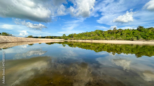 Reflections in water. Landscape in the Tapajos River, Brazilian Amazon.
