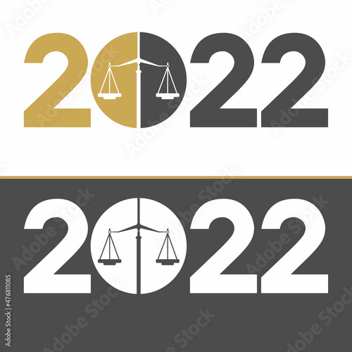 Happy and Lawful new year 2022 card design. Law Balance And 2022 typograph concept Design.
