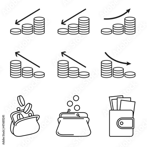 Icons. Finance, wallets, money, business. Simple symbols. Foundry icons. A simple set of coins