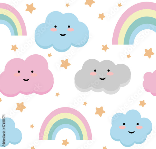 Pastel rainbow set with cloud, illustration for sticker,postcard,birthday invitation.Editable element.Vector