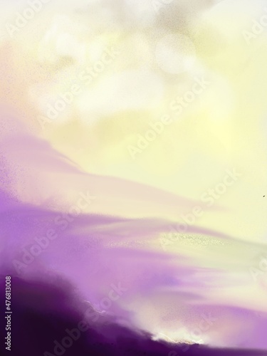 Abstract landscape, sky and mountains, digital illustration hand drawn