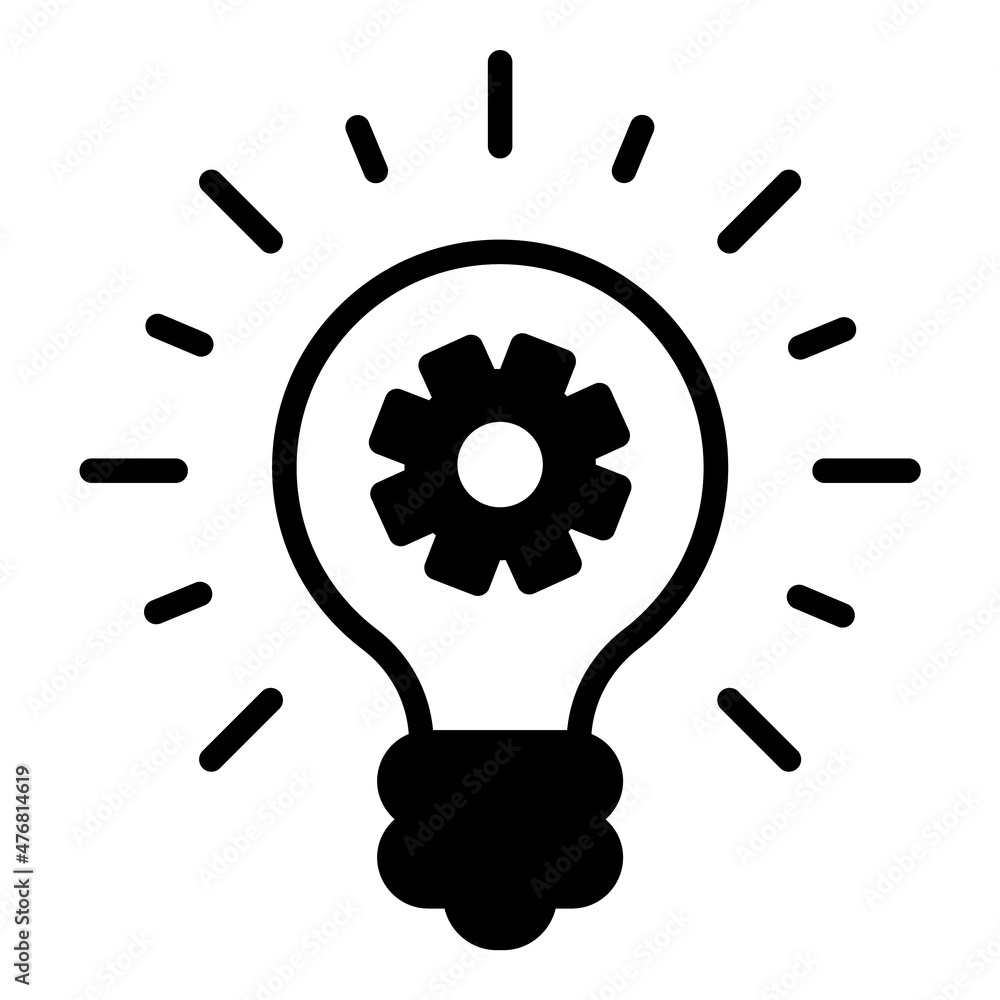 Gear Idea Light Bulb Flat Icon Isolated On White Background Gear Idea Light Bulb Flat Icon Isolated On White Background