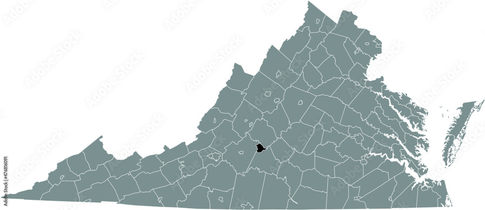 Black highlighted location map of the Lynchburg independent city inside gray administrative map of the Federal State of Virginia, USA Black highlighted location map of the Lynchburg independent city inside gray administrative map of the Federal State of Virginia, USA