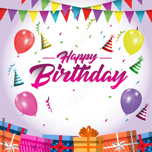Happy birthday vector transparent background. colorful happy birthday border frame with confetti 