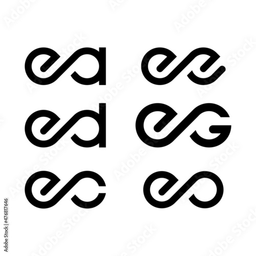 Initial letter E modern linked circle logo design