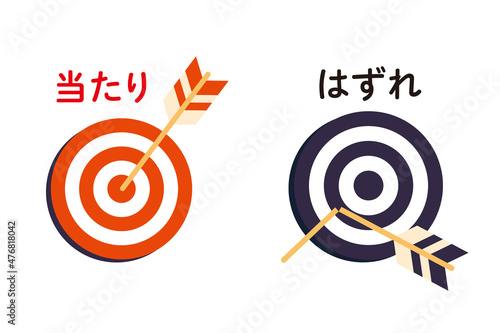 的に命中とはずした矢のイラスト＿文字あり