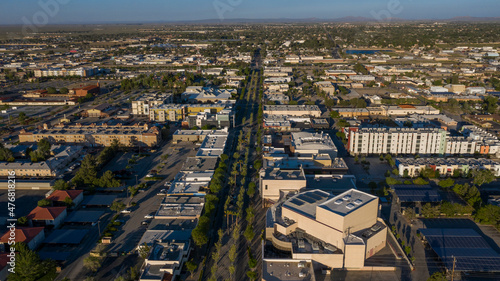 Fotografie Sunset aerial view of downtown and surrounding housing of Lancaster, California, USA