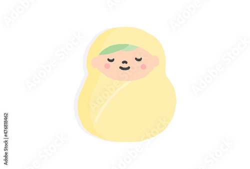 おくるみに包まれて眠っている笑顔の赤ちゃん - ひとり・黄色
