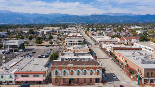 Photography Covina, California,USA - April 26, 2020: Afternoon sun shines on the historic downtown city center of Covina, California, USA