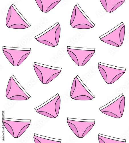Vector seamless pattern of hand drawn doodle sketch pink panties isolated on white background