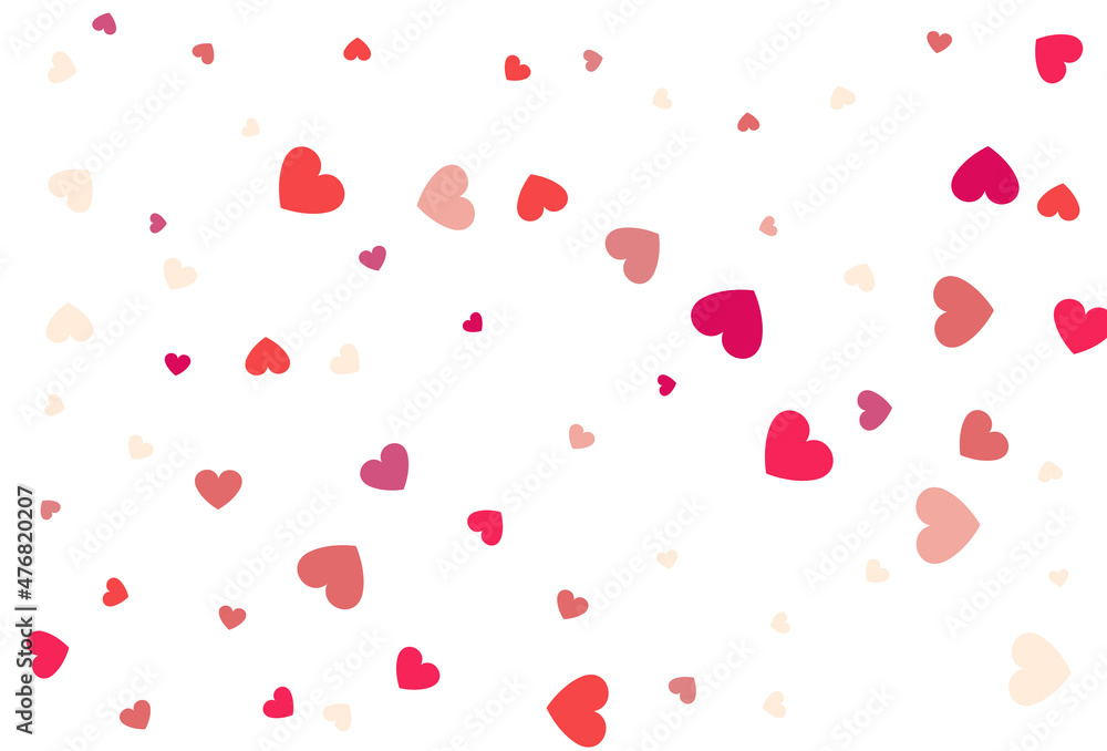 Red and pink flying hearts isolated on white background.