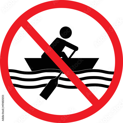 No Rowing Boats on white background. Water Safety Signs. No Rowing Symbol. Flat Style.