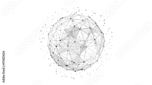 Technology Plexus sphere background from animated lines and dots with flowing particles. Looping seamless space geometrical backdrop photo