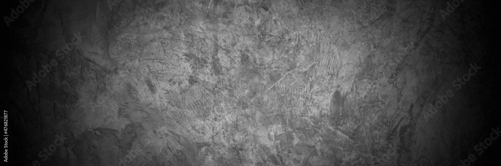 Naklejka premium Old wall texture cement dark black gray panorama background abstract grey color design are light with white gradient background.