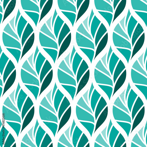 Floral seamless pattern. Turquoise, teal, green leaves. Simple retro textile and paper design