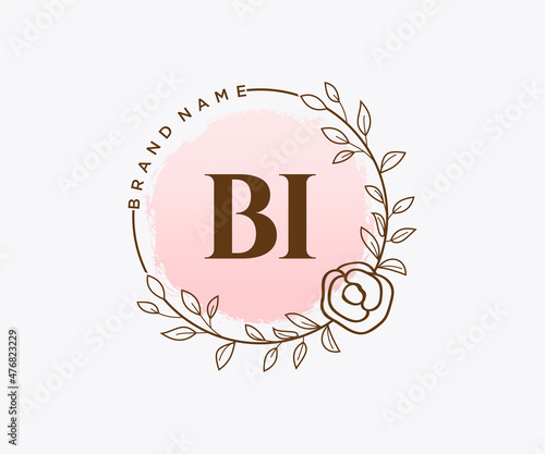 Initial BI feminine logo. Usable for Nature, Salon, Spa, Cosmetic and Beauty Logos. Flat Vector Logo Design Template Element.