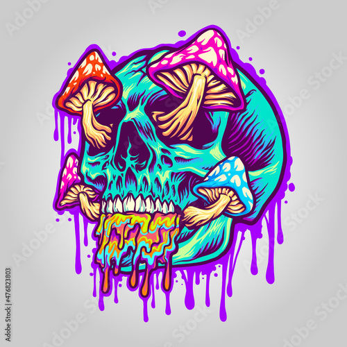 Mushroom with scary blue skull head Vector illustrations for your work Logo, mascot merchandise t-shirt, stickers and Label designs, poster, greeting cards advertising business company or brands.