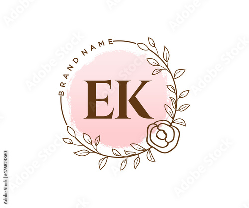 Initial EK feminine logo. Usable for Nature, Salon, Spa, Cosmetic and Beauty Logos. Flat Vector Logo Design Template Element.