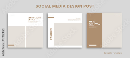 Set 3 of Editable Social Media Instagram Design Post Template with Minimalist Style. Suitable for Post, Sale Banner, Promotion, Ads, Advertising, Product Fashion, Beauty, Salon, Presentation