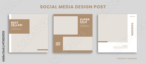 Set 3 of Editable Social Media Instagram Design Post Template with Minimalist Style. Suitable for Post, Sale Banner, Promotion, Ads, Advertising, Product Fashion, Beauty, Salon, Presentation