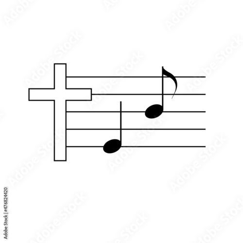 Christian music event, concert. Cross and musical notes. Flat isolated vector illustration, biblical background.
