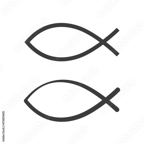 Christian ichthys or ichthus sign. Jesus fish symbol. The secret symbol of the early Christians. Flat isolated Christian vector illustration, biblical background.