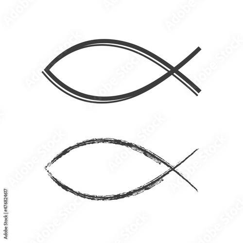 Christian ichthys or ichthus sign. Jesus fish symbol. The secret symbol of the early Christians. Flat isolated Christian vector illustration, biblical background.