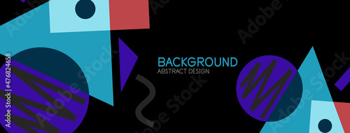 Abstract background. Blocks, lines, triangles, circles composition. Techno or business concept for wallpaper, banner, background, landing page
