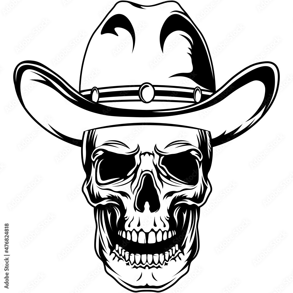 Wild West SVG design with a smiling skull and a cowboy hat