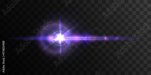 Purple Vector Glowing sun beam with lensflare. Very peri light flash