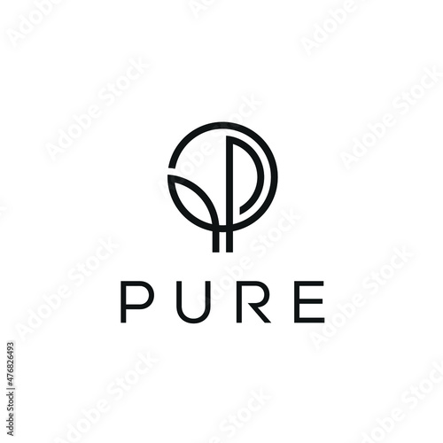 Initials letter P Pure Leaves Logo Design Inspiration