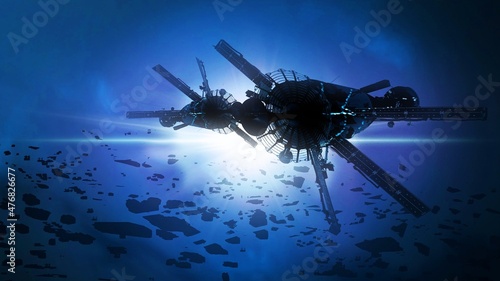 Fototapeta Naklejka Na Ścianę i Meble -  Futuristic science fiction space art. Digital artwork. Fantasy scenery.