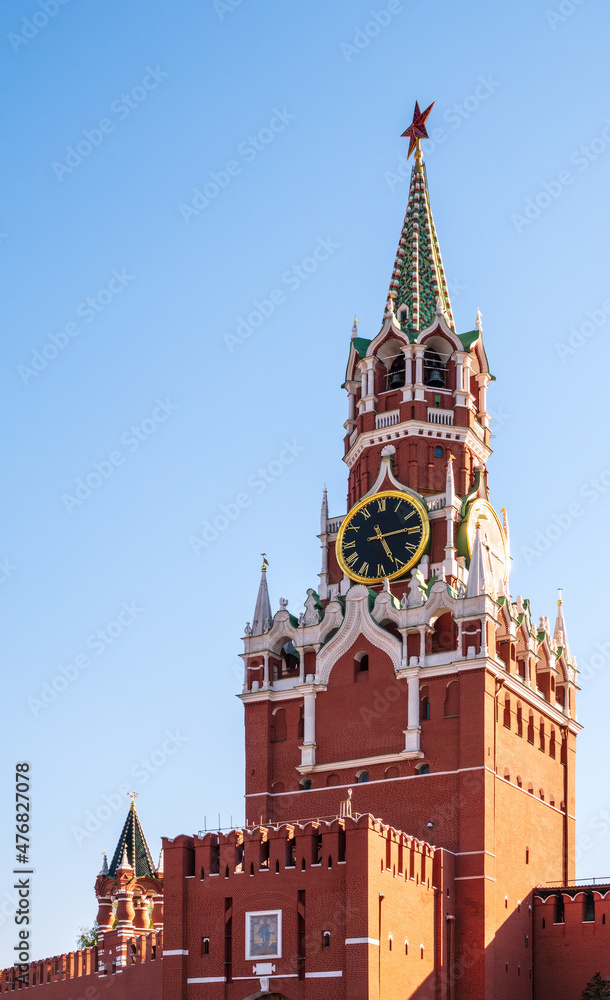 Spasskaya Tower of Moscow Kremlin on Red Square, Russia