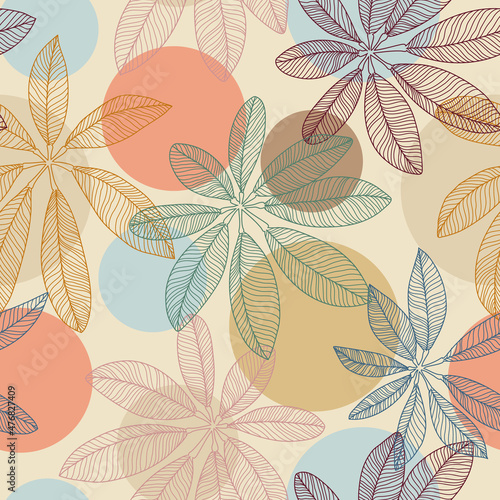 retro tropical leaves design - seamless vector repeat pattern - Colors are interchangeable, use it for wrappings, fabric, packaging and other print and design projects
