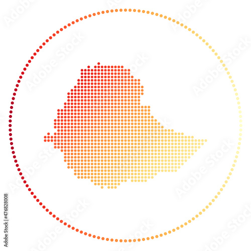 Ethiopia digital badge. Dotted style map of Ethiopia in circle. Tech icon of the country with gradiented dots. Creative vector illustration.