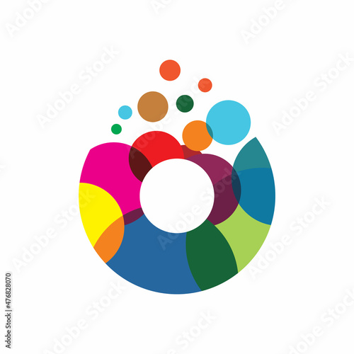 circle initial o letter full color pixel bubble logo design
